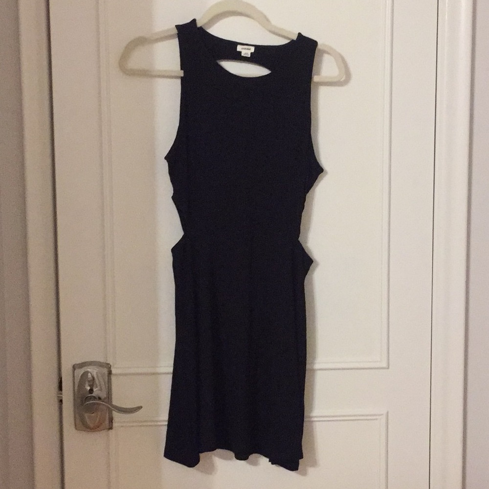 Black side cut out skater dress ribbed